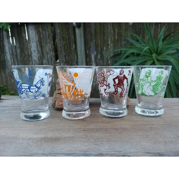 Vintage Classics Folk Song Themed Shot Glass Set, 4 Retro Cocktail Glasses - Picture 2 of 16